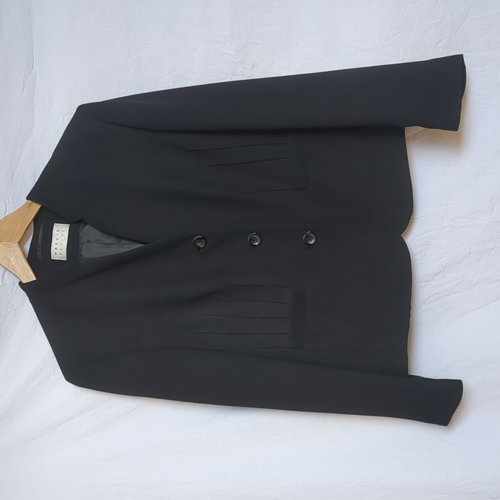 Precis Petite Blazer black pintuck detail welt buttonholes 42/14P